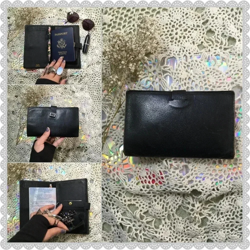 Vintage Black Leather Wallet Pig Skin Passport
